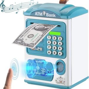 atm money saving box for kids with fingerprint sensing and lock, coin and paper money