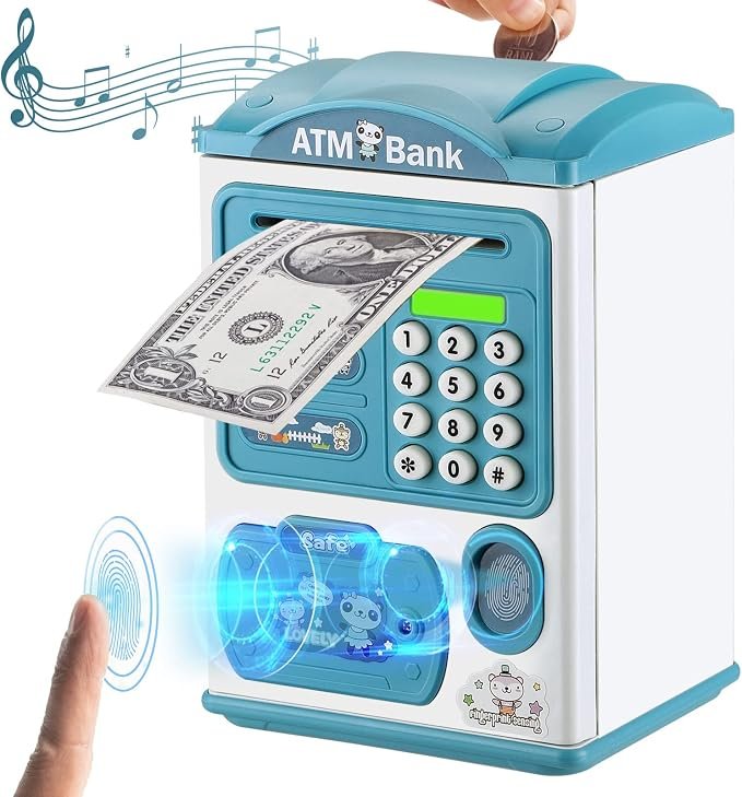 atm money saving box for kids with fingerprint sensing and lock, coin and paper money atm money saving box for kids with fingerprint sensing and lock, coin and paper money