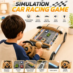 kids racing car adventure game steering wheel toy with lights & driving simulator